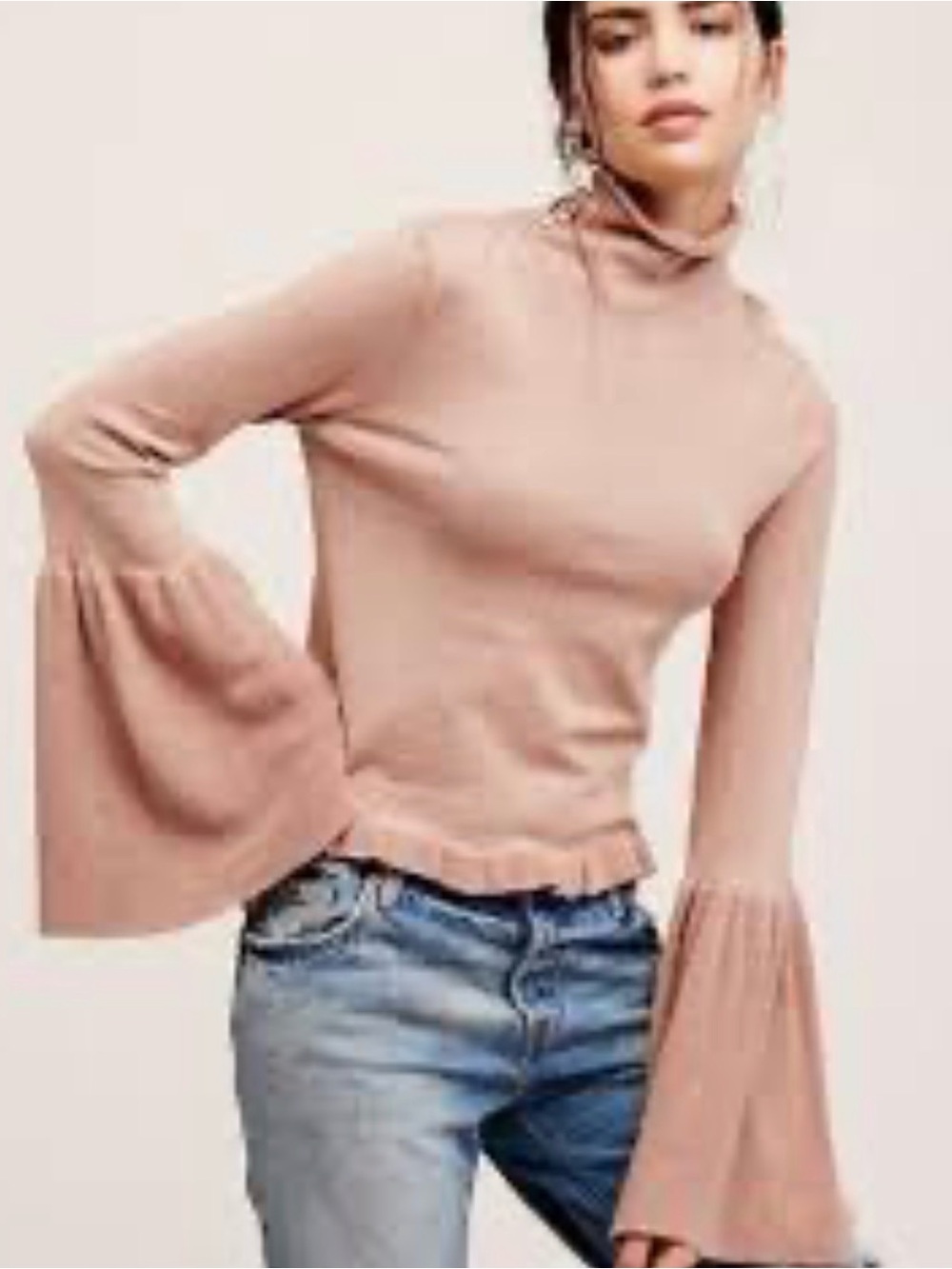 Free People Blush Bell Sleeve Turtleneck Sweater